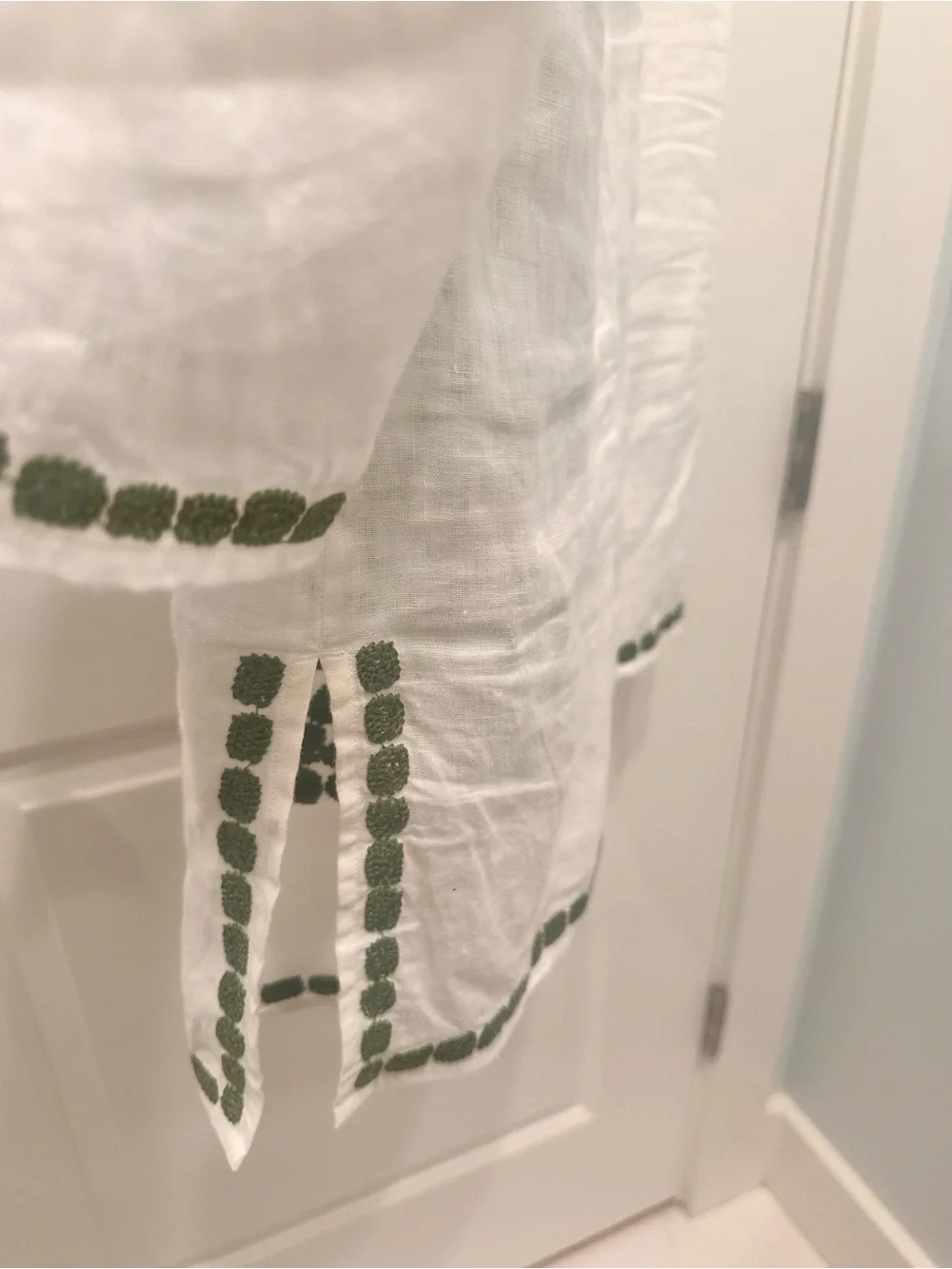 Tory Burch White Linen Tunic with Green Floral Embroidery